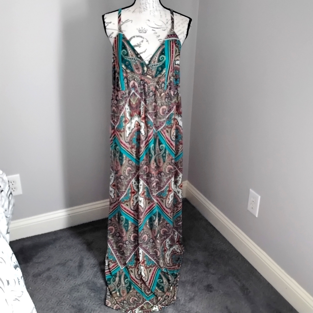 Rhapsody Boho Multi-colored Paisley Print Maxi Dress - XL
